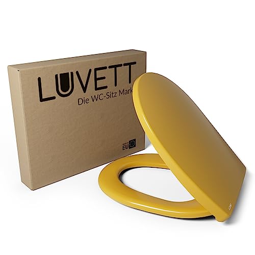 LUVETT® WC-Sitz mit Absenkautomatik C100 oval universell, Toilettendeckel mit 3 Edelstahl Montagelösungen, Klodeckel abnehmbar, Farbe:Curry Gelb von LUVETT