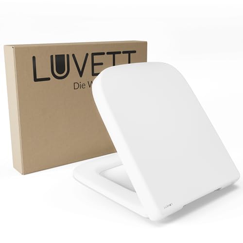 LUVETT® WC-Sitz inkl. 3 Edelstahl Montagelösungen & Absenkautomatik Softclose, Made in EU, antibakterielles Duroplast, Toilettendeckel abnehmbar, Form:Eckig von LUVETT