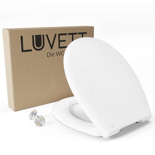 LUVETT® WC-Sitz S100 mit Glitzer-Steinen, oval, mit Absenkautomatik SoftClose®, abnehmbar, antibakteriell, Farbe:Weiß von LUVETT
