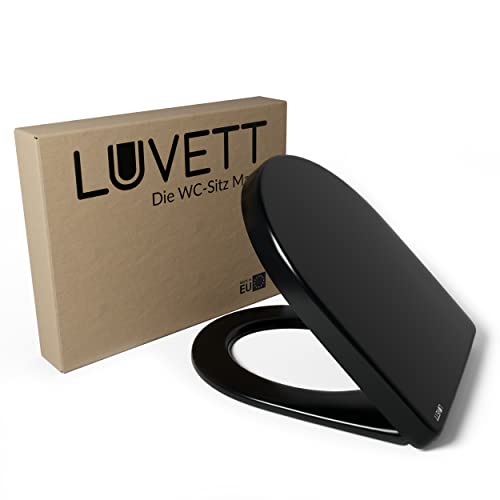 LUVETT® WC-Sitz mit Absenkautomatik D140 D-Form Soft Close® & TakeOff EasyClean Abnahme, hygienisch & beständig Duroplast WC-Deckel mit 3in1 Edelstahl Scharnier-Set, Farbe:Schwarz von LUVETT