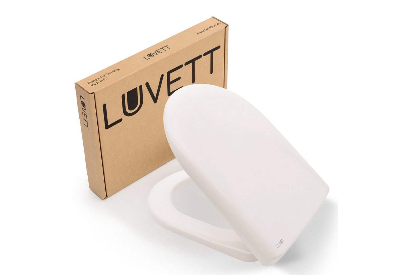 LUVETT WC-Sitz D-Form D100 (Inklusive 3 Befestigungsarten), Original SoftClose® Absenkautomatik, Duroplast, Abnehmbar von LUVETT