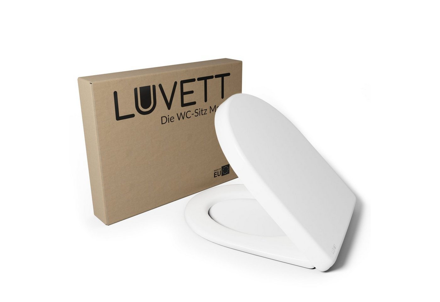 LUVETT WC-Sitz D-Form universal D140 (Inklusive 3 Befestigungsarten), mit Original SoftClose® Absenkautomatik, Duroplast, WrapOver von LUVETT