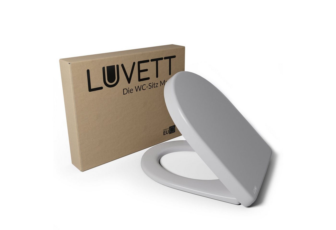 LUVETT WC-Sitz D-Form universal D140 (Inklusive 3 Befestigungsarten), mit Original SoftClose® Absenkautomatik, Duroplast, WrapOver von LUVETT