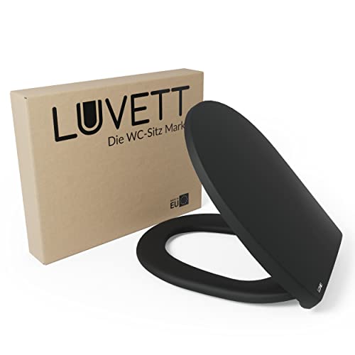 LUVETT® WC-Sitz mit Absenkautomatik C100 oval universell, Toilettendeckel mit 3 Edelstahl Montagelösungen, Klodeckel abnehmbar, Farbe:Matt Schwarz von LUVETT