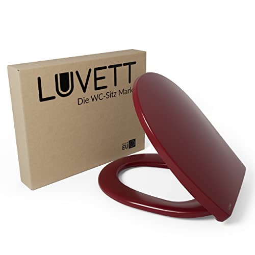 LUVETT® WC-Sitz mit Absenkautomatik C100 oval universell, Toilettendeckel mit 3 Edelstahl Montagelösungen, Klodeckel abnehmbar, Farbe:Bordeaux Rot von LUVETT