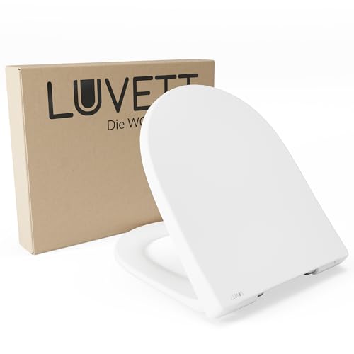 LUVETT® WC-Sitz D450 D-Form Weiß mit Absenkautomatik SoftClose, EasyClean (abnehmbar), Duroplast, einfache Befestigung von oben oder unten, Made in EU, u.a. für Geberit Icon und 4U von LUVETT
