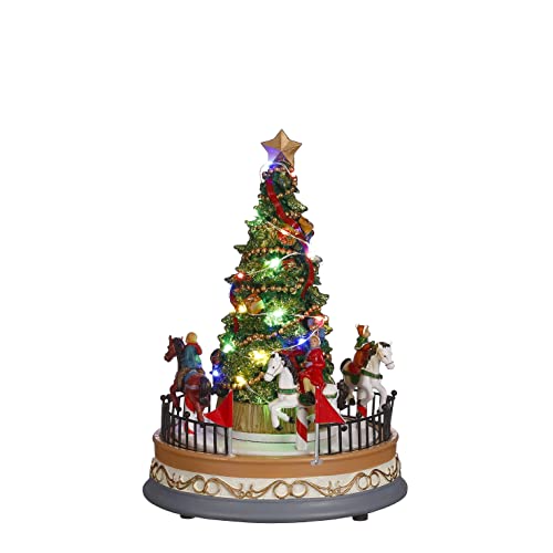 LUVILLE Karussell mit beleuchtetem Weihnachtsbaum - H 26 x T 18,5 cm (Grün) von LUVILLE