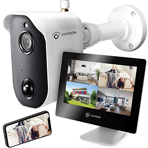 LUVISION Akku-Überwachungskamera mit 9" Monitor Full HD Funk kabellos mit Bewegungserkennung Gegensprechanlage Nachtsicht App Solar + Überwachungssysteml [Set 1x Kamera 1x Touchscreen] von LUVISION