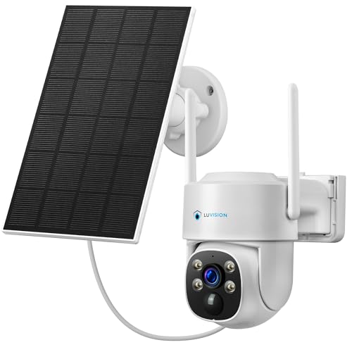 LUVISION Dual WLAN PTZ Überwachungssystem mit LED Monitor 4MP Solar PTZ Überwachungskamera Mikrofon, Sirene, Smarte Nachtsicht (Erweiterungskamera) von LUVISION