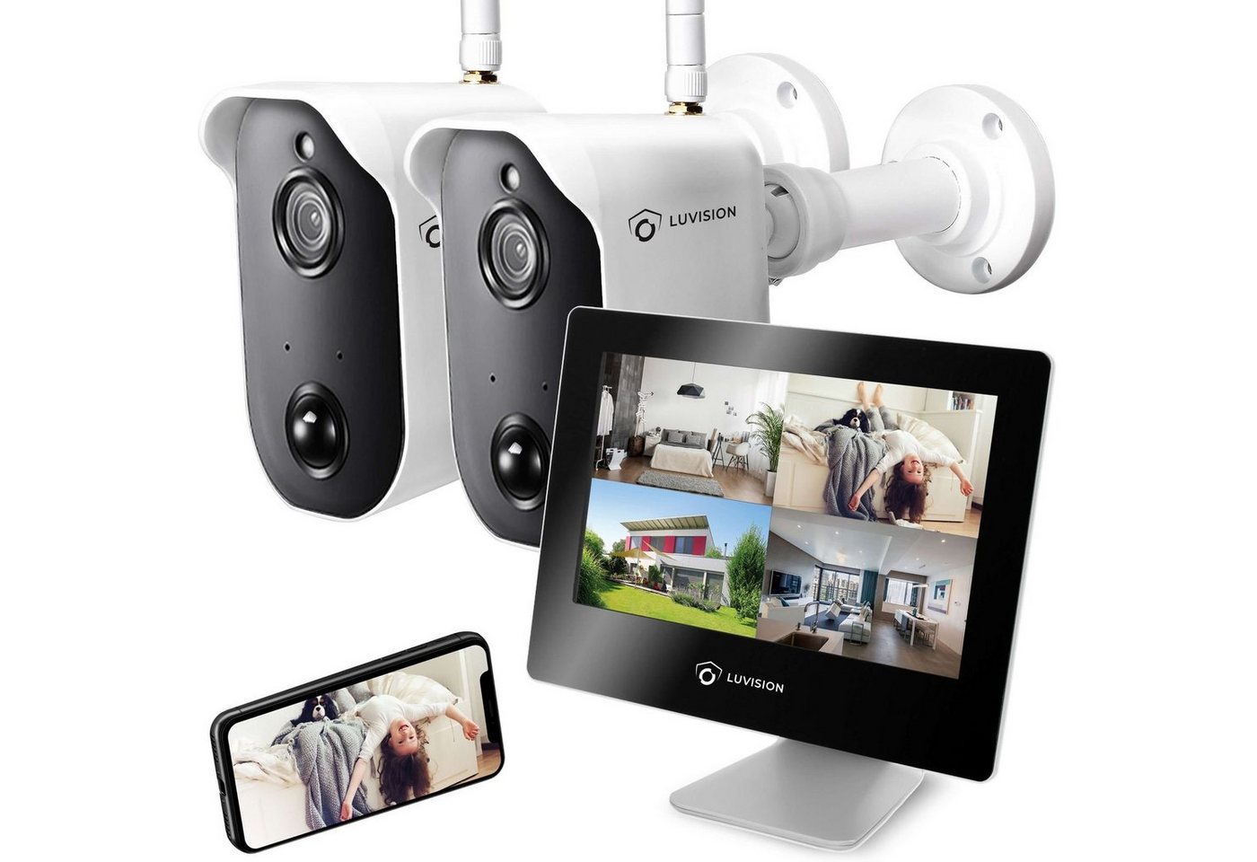 LUVISION Überwachungskamera LV-A-2020-01 (Außen- und Innenbereich, 2-tlg., Akku Funk Video Überwachungssystem mit Monitor Batterie PIR Mikrofon) von LUVISION