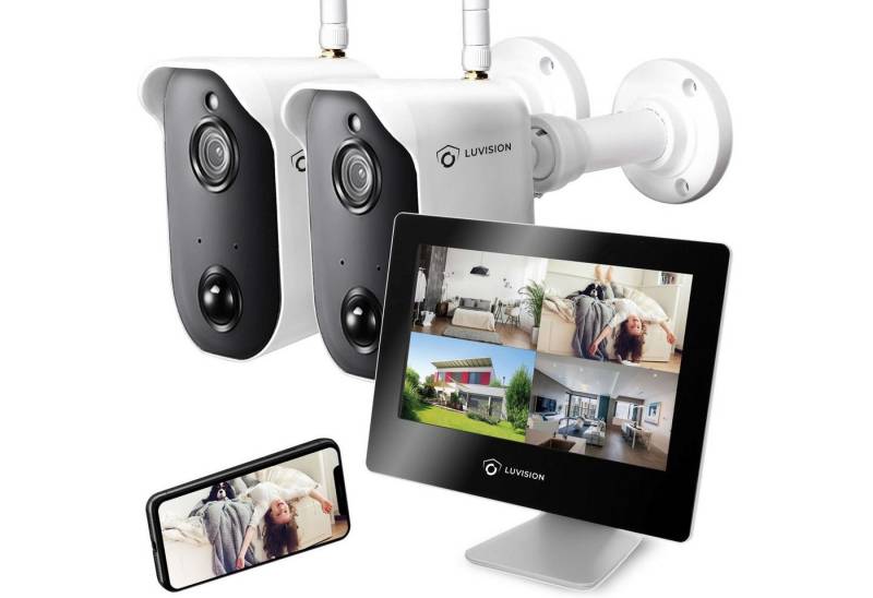 LUVISION Überwachungskamera LV-A-2020-01 (Außen- und Innenbereich, 2-tlg., Akku Funk Video Überwachungssystem mit Monitor Batterie PIR Mikrofon) von LUVISION