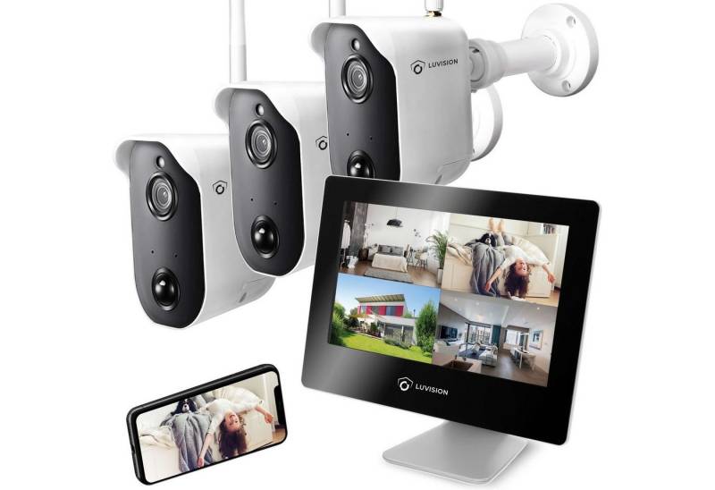 LUVISION Überwachungskamera LV-A-2020-01 (Außen- und Innenbereich, 3-tlg., Akku Funk Video Überwachungssystem mit Monitor Batterie PIR Mikrofon) von LUVISION