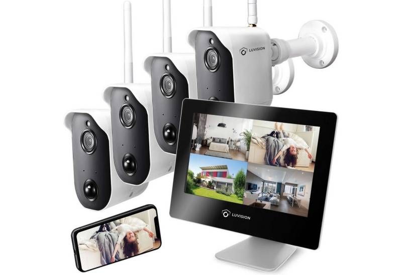 LUVISION Überwachungskamera LV-A-2020-01 (Außen- und Innenbereich, 4-tlg., Akku Funk Video Überwachungssystem mit Monitor Batterie PIR Mikrofon) von LUVISION