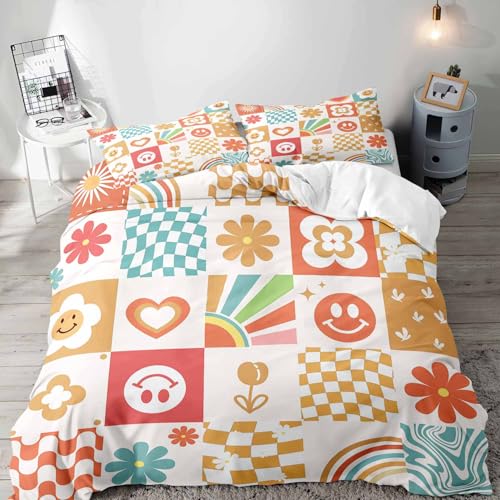 LUVIVIHOME 2-teiliges Retro-Bettwäsche-Set mit groovigem Blumenmuster, für Teenager und Mädchen, flippiges 70er-Jahre-Bettwäsche, ästhetisch, niedliches Smiley-Gesicht, Regenbogen-Wirbel-Blume LUVIVIHOME 2-teiliges Retro-Bettwäsche-Set mit groovigem Blumenmuster, für Teenager und Mädchen, flippiges 70er-Jahre-Bettwäsche, ästhetisch, niedliches Smiley-Gesicht, Regenbogen-Wirbel-Blume von LUVIVIHOME