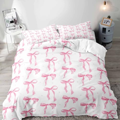 LUVIVIHOME Bettwäsche-Set mit Schleife, 3-teilig, hellrosa, weißer Bettbezug, mädchenhafte Kokette-Bettwäsche, niedliche verträumte Kawaii-Fliege, Prinzessin, Kinder, Teenager, Mädchen LUVIVIHOME Bettwäsche-Set mit Schleife, 3-teilig, hellrosa, weißer Bettbezug, mädchenhafte Kokette-Bettwäsche, niedliche verträumte Kawaii-Fliege, Prinzessin, Kinder, Teenager, Mädchen von LUVIVIHOME