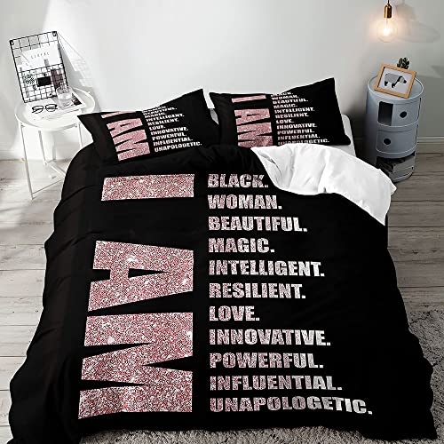 VIVIHOME 3-teiliges Bettwäscheset in Rotgold und Schwarz, Melanin, Queen-Size-Bett-Set, afrikanisches schwarzes Mädchen, magische Tröster, Bettbezug, inspirierende Geschenke für Frauen, Teenager, VIVIHOME 3-teiliges Bettwäscheset in Rotgold und Schwarz, Melanin, Queen-Size-Bett-Set, afrikanisches schwarzes Mädchen, magische Tröster, Bettbezug, inspirierende Geschenke für Frauen, Teenager, von LUVIVIHOME