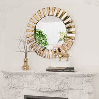 Dekorativer Wandspiegel rund 60×60cm, Luxus Gold Kunst Spiegel für Wohnzimmer Schlafzimmer Badezimmer Wanddekoration von LUVODI