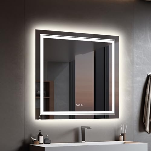 LUVODI Badezimmerspiegel Wandspiegel LED Badspiegel: 80x80 cm Badspiegel mit Hintergrundbeleuchtung Frontbeleuchtung, Smart kosmetikspiegel mit 3 Touchschalter Dimmbar Beschlagfrei LUVODI Badezimmerspiegel Wandspiegel LED Badspiegel: 80x80 cm Badspiegel mit Hintergrundbeleuchtung Frontbeleuchtung, Smart kosmetikspiegel mit 3 Touchschalter Dimmbar Beschlagfrei von LUVODI