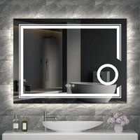 Luvodi - led Badspiegel 90 x 70 cm Badezimmerspiegel mit Beleuchtung Wandspiegel mit 3-Fach Vergrößerung Schminkspiegel, Touchschalter 3 Lichtfarbe von LUVODI