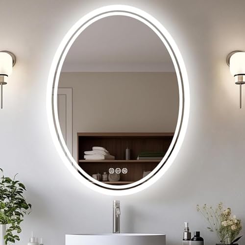 LUVODI Badezimmerspiegel mit Led Beleuchtung: Oval Badspiegel 50x70 cm Spiegel Wandspiegel Lichtspiegel Beleuchtet Beschlagfrei Dimmbar 3 Lichtfarbe - IP65 Wasserdicht von LUVODI