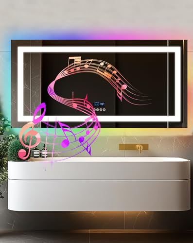 LUVODI Badezimmerspiegel mit RGB Beleuchtung: 120x60 cm Smart Badspiegel mit Bluetooth 4 Touchschalter Dimmbar Bunt 11 Farben Antibeschlag, LED Spiegel für Bad Zuhause Schlafzimmer Party Bar LUVODI Badezimmerspiegel mit RGB Beleuchtung: 120x60 cm Smart Badspiegel mit Bluetooth 4 Touchschalter Dimmbar Bunt 11 Farben Antibeschlag, LED Spiegel für Bad Zuhause Schlafzimmer Party Bar von LUVODI