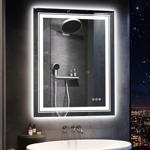 LUVODI Badspiegel doppel Beleuchtung 90x70cm: Led Badezimmerspiegel Wandspiegel Beleuchtet mit DREI Smart Touch-Schalter Antibeschlag Dimmbar - Warmweiß/Weiß/Neutral 3500-6500K von LUVODI