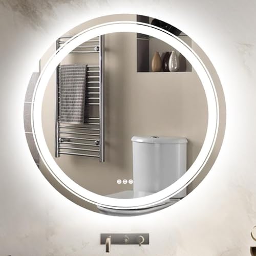 LUVODI Badspiegel mit Beleuchtung Rund 80cm, Antibeschlag Spiegelheizung, LED Badspiegel Rund mit 3 Touch Schalter, Dimmbar Lichtspiegel Warmweiß Kaltweiß Neutral von LUVODI