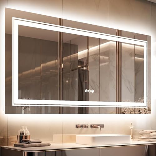 LUVODI LED Bad Spiegel 105x50 cm: Badezimmerspiegel mit Hintergrundbeleuchtung und Frontbeleuchtung - Smart Wandspiegel Schminkspiegel mit Touchschalter Antibeschlag Dimmbar Speicherfunktion LUVODI LED Bad Spiegel 105x50 cm: Badezimmerspiegel mit Hintergrundbeleuchtung und Frontbeleuchtung - Smart Wandspiegel Schminkspiegel mit Touchschalter Antibeschlag Dimmbar Speicherfunktion von LUVODI