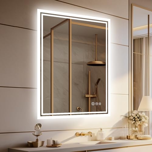 LUVODI LED Badspiegel mit Hintergrundbeleuchtung: 60x80 cm Badezimmerspiegel mit Licht Touch Schalter Beschlagfrei Dimmbar Bad Schminkspiegel von LUVODI