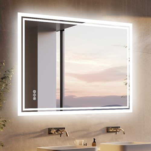 LUVODI LED Badspiegel mit Hintergrundbeleuchtung: 90x70 cm Smart Badezimmer Spiegel mit Touch Lichtschalter Antibeschlag Dimmbar 3500K-6500K - Vertikal Horizontal Wandspiegel von LUVODI