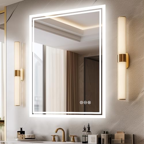 LUVODI LED Badspiegel mit Hintergrundbeleuchtung 50x70cm: Dimmbar Wandspiegel Badezimmerspiegel Warmweiß 3500K Kaltweiß 6500K - Antibeschlag Spiegel mit Beleuchtung Lichtspiegel mit 3 Schalter von LUVODI