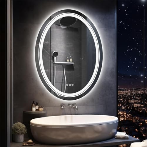 LUVODI Oval Badspiegel mit Beleuchtung: LED Badezimmerspiegel Hintergrundbeleuchtung und Frontbeleuchtung, Bad Spiegel Oval mit 3 Touchschalter Dimmbar 3 Lichtfarbe Beschlagfrei, 50x70 cm LUVODI Oval Badspiegel mit Beleuchtung: LED Badezimmerspiegel Hintergrundbeleuchtung und Frontbeleuchtung, Bad Spiegel Oval mit 3 Touchschalter Dimmbar 3 Lichtfarbe Beschlagfrei, 50x70 cm von LUVODI