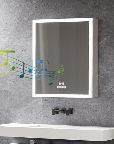 LUVODI Spiegelschrank mit Beleuchtung Bluetooth: Badezimmer Spiegelschrank mit Doppelseitiger LED Spiegel, Steckdose und Glasablage, Dimmbar Beschlagfrei Badspiegelschrank Aluminium 60x70 cm LUVODI Spiegelschrank mit Beleuchtung Bluetooth: Badezimmer Spiegelschrank mit Doppelseitiger LED Spiegel, Steckdose und Glasablage, Dimmbar Beschlagfrei Badspiegelschrank Aluminium 60x70 cm von LUVODI