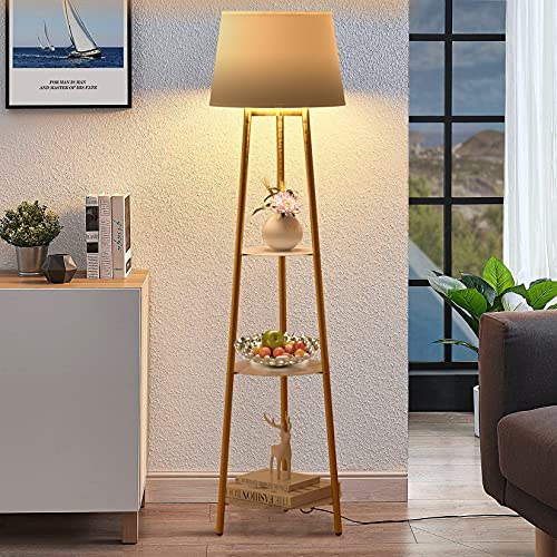 LUVODI Stehlampe Wohnzimmer mit 3 Regal: Modern Stehleuchte Deko Standleuchte Innen für Schlafzimmer Büro Ecke -158 cm Höhe（Mit Glühbirne） von LUVODI