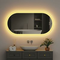 Luvodi - led Badspiegel Oval 100x50 cm Badezimmerspiegel mit Beleuchtung Touch-Schalter, Beschlagfrei, Dimmbar 3 Lichtfarbe, Beleuchtet Wandspiegel von LUVODI