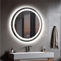 Luvodi - led Badspiegel Rund 60cm Badezimmerspiegel mit Beleuchtung, 3 Touchschalter, Spiegelheizung Bad Spiegel, Dimmbar Wandspiegel Schminkspiegel von LUVODI