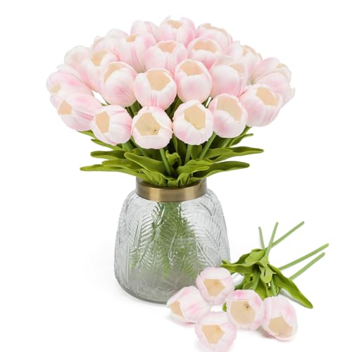LUWENER 15Pcs Künstliche Tulpen Rosa,Latex Tulpen Blumen, Gefälschte Tulpen Blumen Rosa für Brautsträuße, Haus, Party, Büro, DIY Blumenarrangements von LUWENER