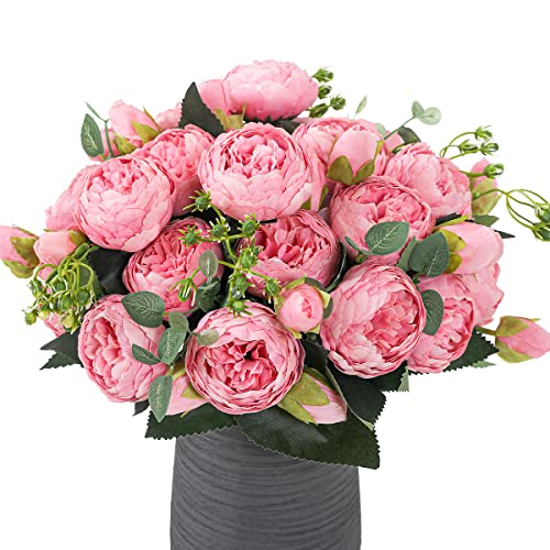 LUWENER 4 Bündel Künstliche Blume Pfingstrose künstliche Rose mit 20 Köpfen gefälschte Pfingstrose Seide Blume Sträuße für Hochzeit Home Tisch Party Fenster Dekoration (Rosa) von LUWENER