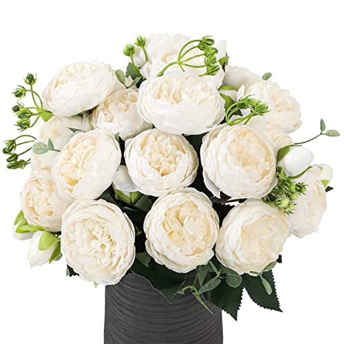 LUWENER 4 Bündel Künstliche Blume Pfingstrose mit 20 Köpfen Gefälschte Pfingstrosen Seidenblumensträuße für Hochzeit Zuhause Tischparty Fensterdekoration (Weiss) von LUWENER