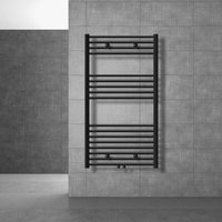 LuxeBath Badheizkörper Sahara 750x1200 mm, Schwarz matt, gebogen, Mittelanschluss inkl. Anschlussgarnitur mit Thermostat Eckform Wand Chrom, LuxeBath Badheizkörper Sahara 750x1200 mm, Schwarz matt, gebogen, Mittelanschluss inkl. Anschlussgarnitur mit Thermostat Eckform Wand Chrom, von LUXEBATH