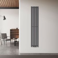 Designheizkörper Stella Vertikal, 1400x260 mm, Anthrazit, mit Mittelanschluss, Einlagig, Flach, Paneelheizkörper Röhrenheizkörper Badezimmer Heizung von LUXEBATH