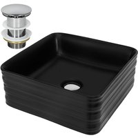 Luxebath - ML-Design Waschbecken Keramik Schwarz matt 39x39x15 cm Quadratisch mit Ablaufgarnitur, Moderne Aufsatzwaschbecken, Design Waschtisch Luxebath - ML-Design Waschbecken Keramik Schwarz matt 39x39x15 cm Quadratisch mit Ablaufgarnitur, Moderne Aufsatzwaschbecken, Design Waschtisch von LUXEBATH