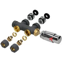 Ventil-Armaturen Set Multiblock Anthrazit Durchgangsform mit Thermostat für Badheizkörper Mittelanschluss, Anschlussgarnitur Heizkörper Hahnblock von LUXEBATH