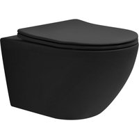 Wand wc Spülrandlos Schwarz matt, Tiefspüler Keramik Hänge wc lang 53,5 cm, Toilette ohne Spülrand mit Softclose-Klodeckel, Tornadospülung, von LUXEBATH