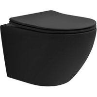 Wand wc Spülrandlos Schwarz matt kurz 49cm, Tornadospülung, Tiefspüler Keramik Hänge wc, Toilette ohne Spülrand, Softclose-Klodeckel abnehmbar, von LUXEBATH