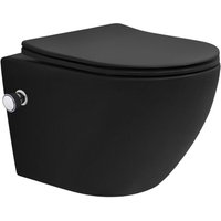 Luxebath - Wand wc Spülrandlos mit Bidet-Funktion Schwarz matt kurz 49cm, Tiefspüler Tornadospülung Keramik Hänge wc Dusch wc mit Nano Beschichtung, von LUXEBATH