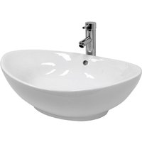 Luxebath - ecd Germany Waschbecken Waschtisch 590x390x200 mm Oval Keramik Weiß inkl. Ablaufgarnitur für Waschbecken mit Überlauf Aufsatzbecken von LUXEBATH