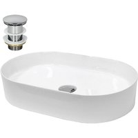 Luxebath - ecd Germany Waschbecken Waschtisch 605x380x125 mm Keramik Oval Weiß inkl. Ablaufgarnitur für Waschbecken ohne Überlauf Aufsatzbecken von LUXEBATH
