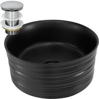ML-Design Waschbecken Keramik Schwarz matt Ø 41x18 cm Rund inkl. Ablaufgarnitur, Moderne Aufsatzwaschbecken, Design Waschtisch Aufsatz-Waschschale von LUXEBATH