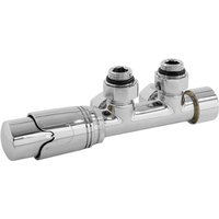 Ventil-Armaturen Set Multiblock Chrom Eckform inkl. Thermostatkopf für Badheizkörper mit Mittelanschluss - Anschlussgarnitur Heizkörper Eckausführung von LUXEBATH